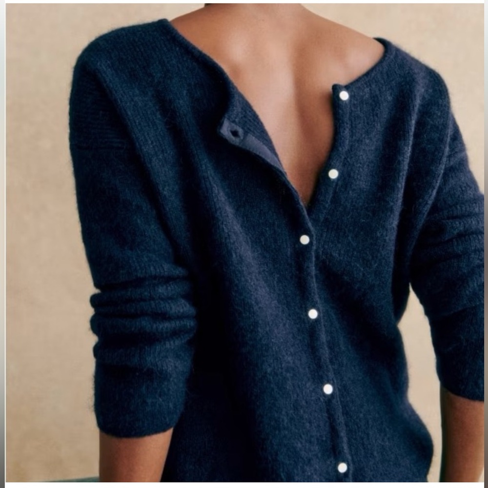 Sezane Navy Gaspard Cardigan with White Buttons